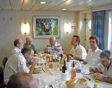 Dining with officers on freighter